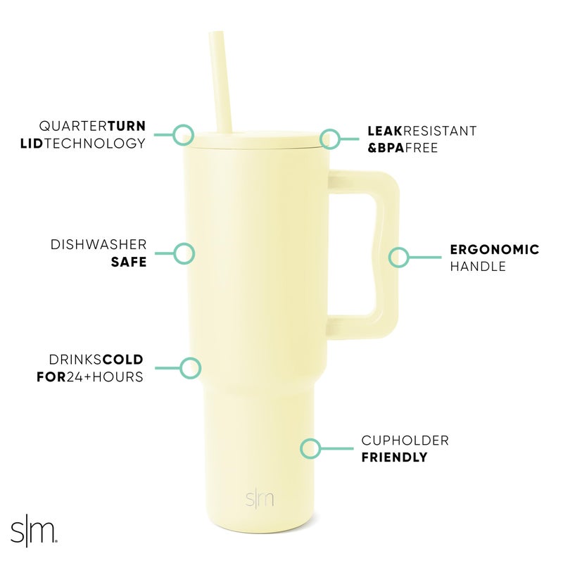 Simple Modern 40 oz Trek Tumbler with Handle and Straw Lid | Cup Holder Friendly Insulated Stainless Steel Travel Mug | Buttercup - Image 2