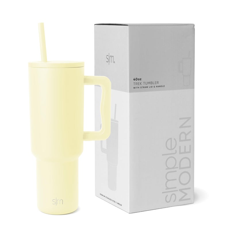 Simple Modern 40 oz Trek Tumbler with Handle and Straw Lid | Cup Holder Friendly Insulated Stainless Steel Travel Mug | Buttercup - Image 1