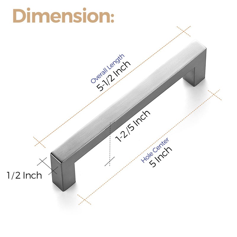 Ravinte 30 Pack Cabinet Handles Square Cabinets Cupboard Handles Brushed Nickel Drawer Pulls Stainless Steel Kitchen Cabinet Pulls Cabinet Hardware Drawer Handles 5 inch Hole Center - Image 3