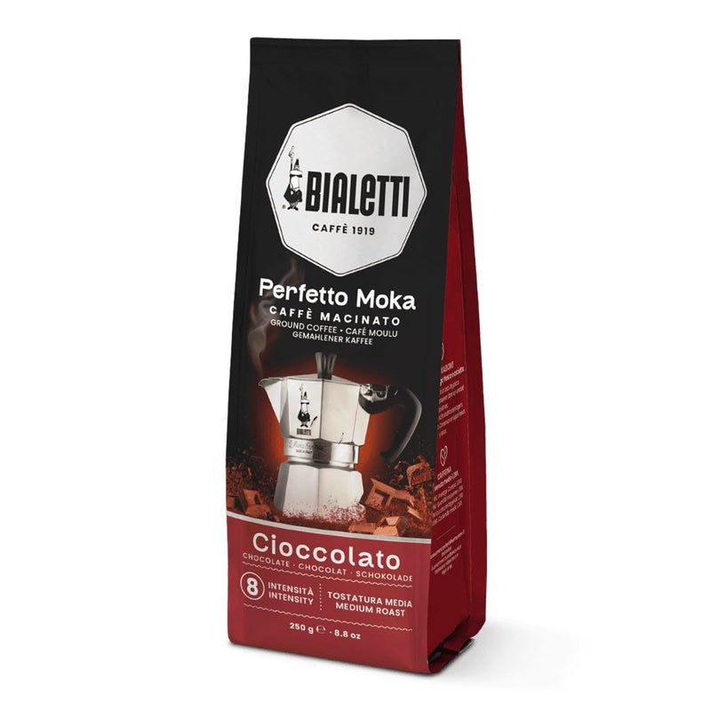 Bialetti - Perfetto Moka Cioccolato: Medium Roasting Ground Coffee, Chocolate Aroma, 8.8 Oz - 250g, Bag with Flavour-Saving Valve - Image 1