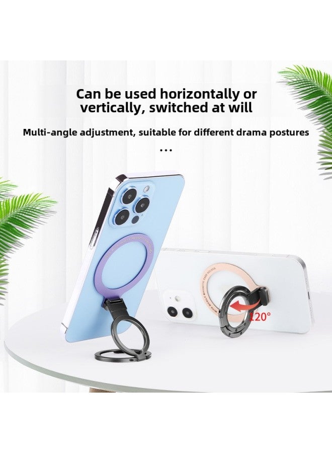 Applicable To Apple Ring Magsafe Magnetic Back Sticker Mobile Phone Desktop Folding Bracket Ultra-thin Magnetic Invisible Bracket-Color:Black  - Image 4