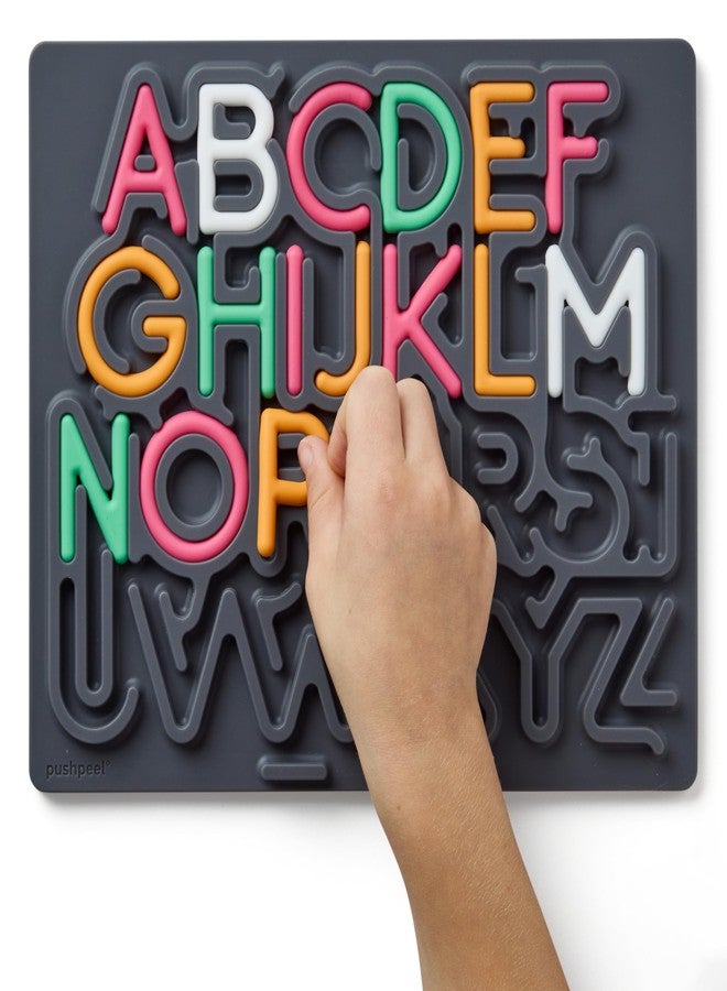 Pushpeel Sensory Learning Activity Board - Silent Silicone Tracing Puzzle Toy for Preschoolers - Uppercase Alphabet - Granite - Image 3
