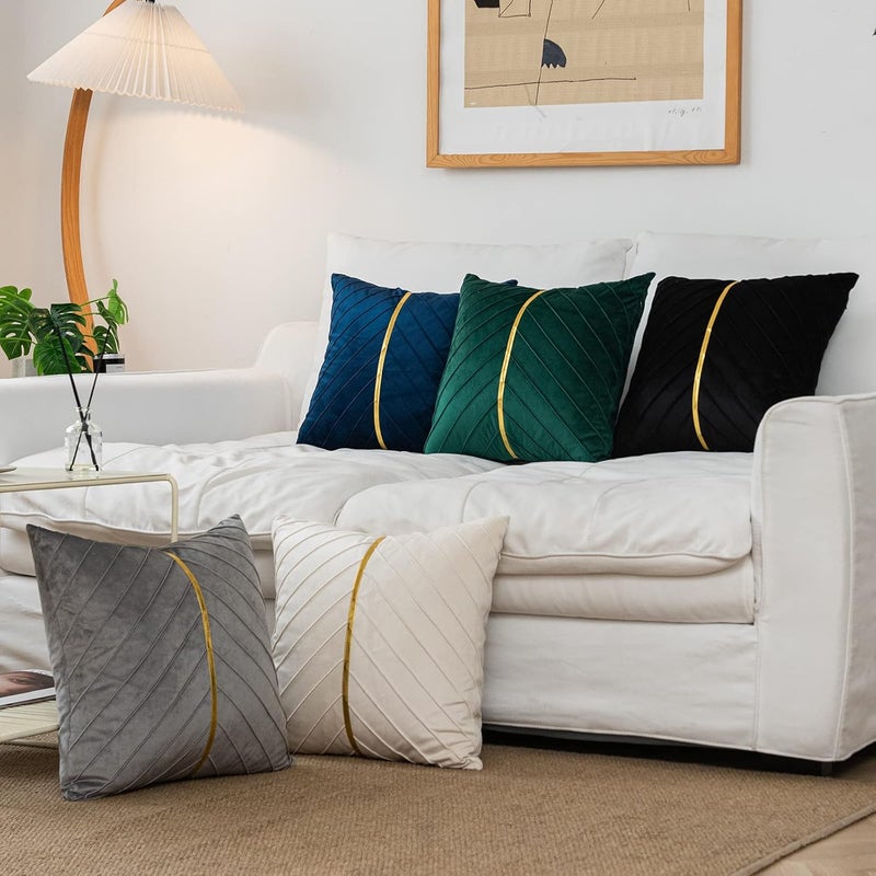 WACOMECO Velvet Throw Pillow Covers, Pack of 2 Soft Gold Decorative Cushion Covers for Couch Sofa Living Room Home Decoration, Grey, 18x18 inch - Image 4