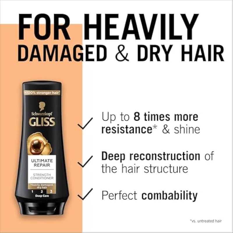 Gliss Ultimate Repair Strength Conditioner, 360ml — Restore the strength of your hair with this potent conditioner that targets damage and repairs each strand - Image 3
