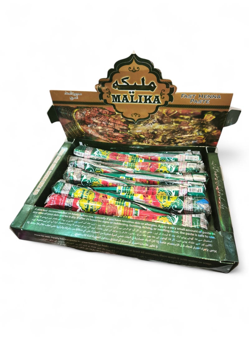Malika Cone Henna Box Natural Paste 12 Pieces Dark Brown - Image 1