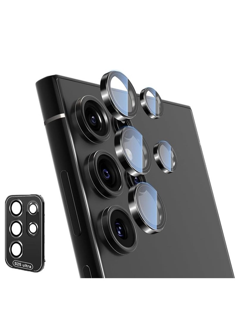 (3+2PCS) Camera Lens Protector for Samsung Galaxy S25 Ultra 5G, 9H Tempered Glass Camera Cover Screen Protector Metal Individual Ring [Installation Tray][Removal tool][Case Friendly]- Phantom Black - Image 1