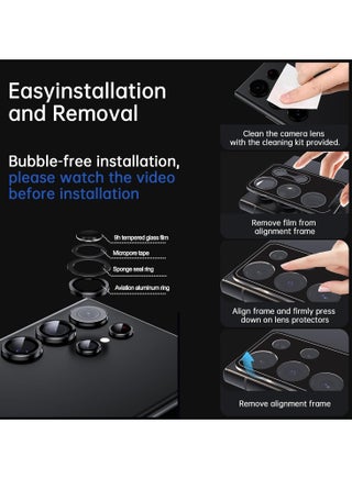 (3+2PCS) Camera Lens Protector for Samsung Galaxy S25 Ultra 5G, 9H Tempered Glass Camera Cover Screen Protector Metal Individual Ring [Installation Tray][Removal tool][Case Friendly]- Phantom Black - view 5