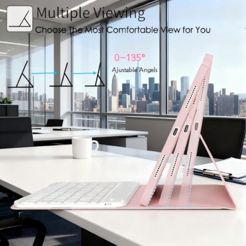 حافظة لوحة مفاتيح قابلة للفصل بإضاءة خلفية بـ 7 ألوان مع ماوس لجهاز iPad Air 11 M2 2024/M3 2025/M4 2026، حافظة لوحة مفاتيح مغناطيسية لجهاز iPad Air 4/5th Gen مع فتحة قلم، زوايا قابلة للتعديل، وردي - Image 5
