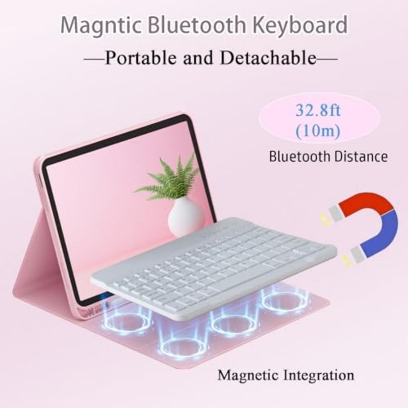 حافظة لوحة مفاتيح قابلة للفصل بإضاءة خلفية بـ 7 ألوان مع ماوس لجهاز iPad Air 11 M2 2024/M3 2025/M4 2026، حافظة لوحة مفاتيح مغناطيسية لجهاز iPad Air 4/5th Gen مع فتحة قلم، زوايا قابلة للتعديل، وردي - Image 4