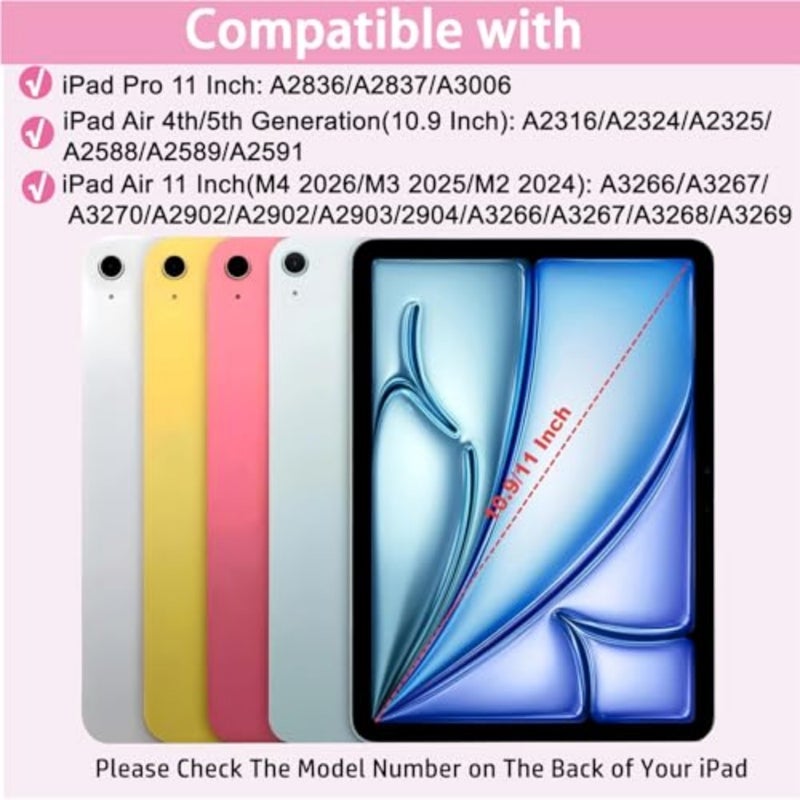حافظة لوحة مفاتيح قابلة للفصل بإضاءة خلفية بـ 7 ألوان مع ماوس لجهاز iPad Air 11 M2 2024/M3 2025/M4 2026، حافظة لوحة مفاتيح مغناطيسية لجهاز iPad Air 4/5th Gen مع فتحة قلم، زوايا قابلة للتعديل، وردي - Image 3