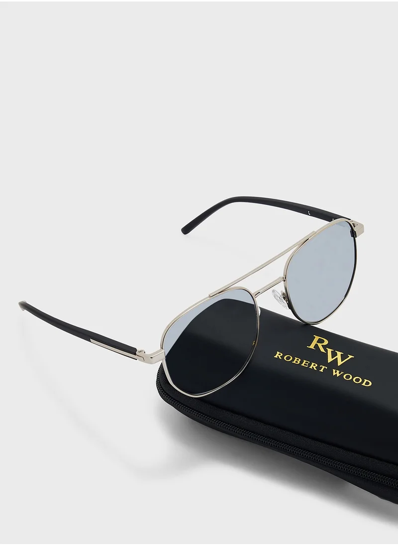 روبرت وود Polarized Gradient Lens Metal Frame Square Aviator Sunglasses
