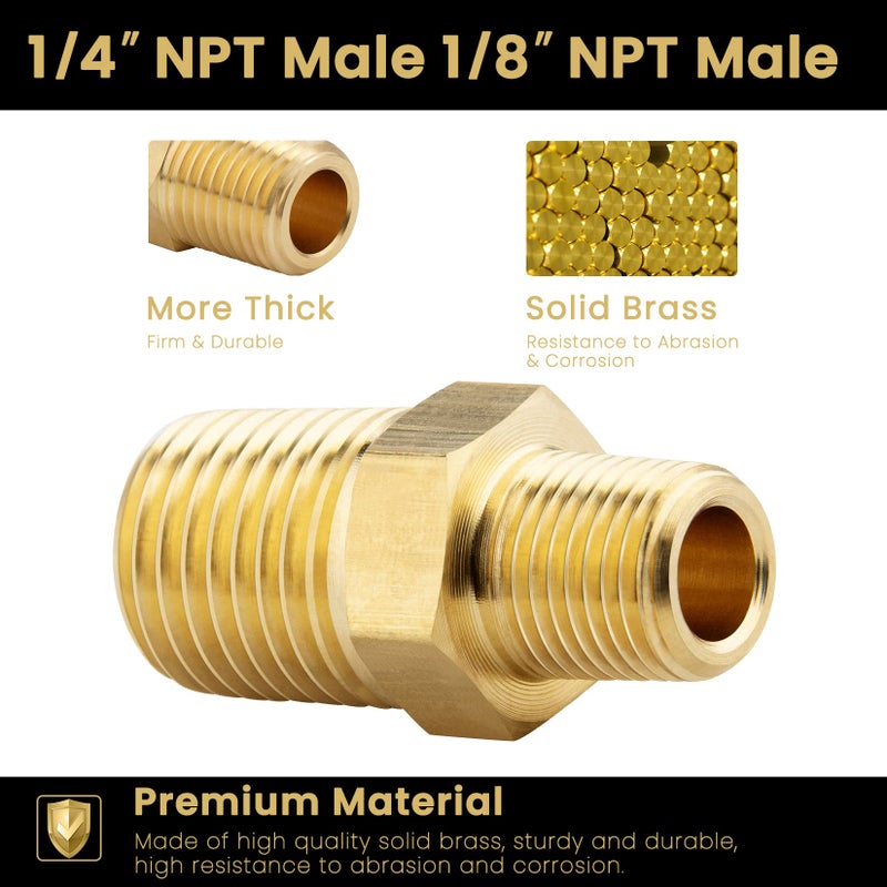 KOOTANS 1/4 NPT x 1/8 NPT Male Solid Brass Nipples, Heavy Brass Pipe Adapter Fittings Hex Reducing Nipples Connectors 4Pieces - Image 3
