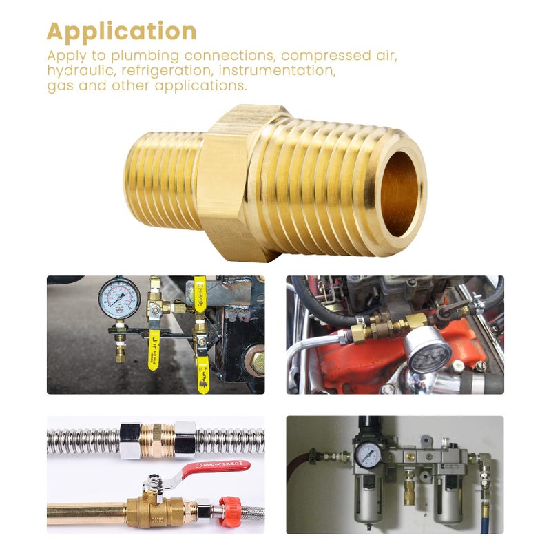 KOOTANS 1/4 NPT x 1/8 NPT Male Solid Brass Nipples, Heavy Brass Pipe Adapter Fittings Hex Reducing Nipples Connectors 4Pieces - Image 5