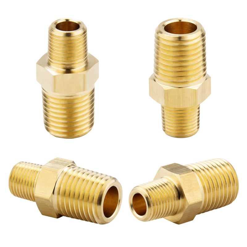 KOOTANS 1/4 NPT x 1/8 NPT Male Solid Brass Nipples, Heavy Brass Pipe Adapter Fittings Hex Reducing Nipples Connectors 4Pieces - Image 1