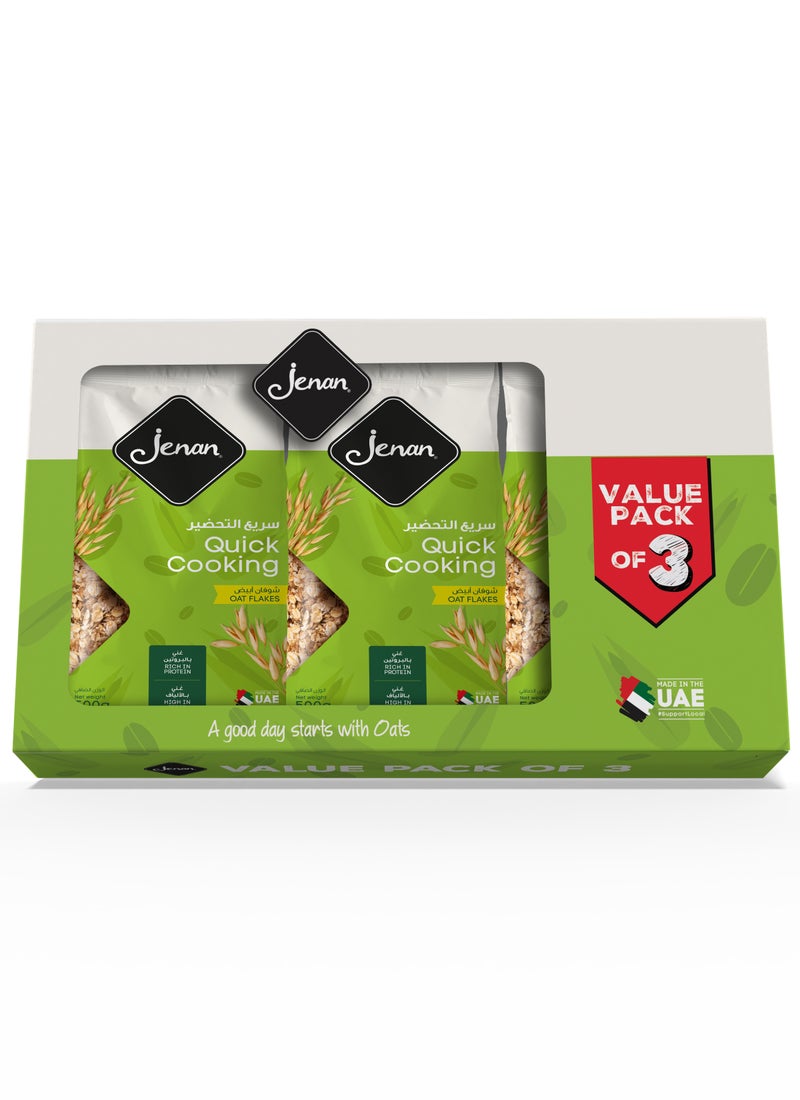 Jenan Quick Cooking Oat Flakes 500gm Pack Of 3 - Image 1