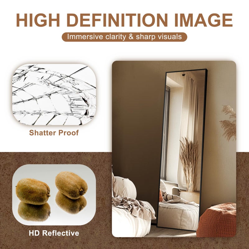 Delma Wall Full Length Mirror,Standing Mirror Full Body,Large Floor for Wall Door Bedroom Bathroom Living Room with Aluminium Frame(with Stand,56x15-Black) - Image 3