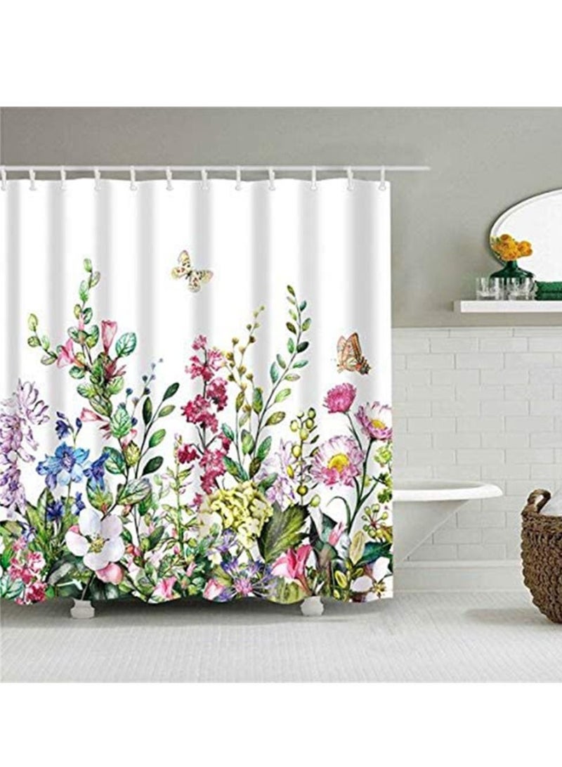 Fashion 3D erfly Flower Shower Curtain, Watercolor Floral Curtains Colorful Bathroom Waterproof and Washable partition Curtain for Kitchen Bedroom Bath Window - Image 1