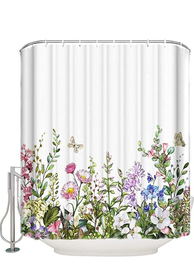 Fashion 3D erfly Flower Shower Curtain, Watercolor Floral Curtains Colorful Bathroom Waterproof and Washable partition Curtain for Kitchen Bedroom Bath Window - Image 2