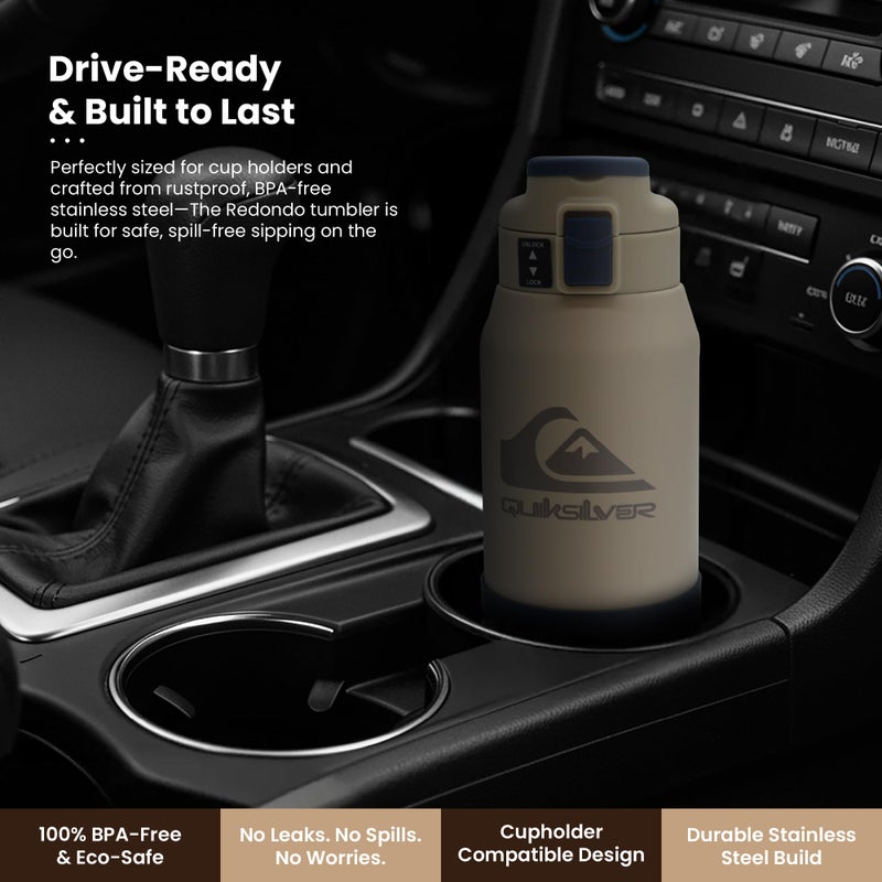 Quiksilver Redondo 32oz Double Wall Stainless Steel Water Bottle, Reusable Sports Bottle with Leak-Proof Lid, Non-Slip Rubber Base, Carrier Handle, insulated Tumblers, 24H Hot & Cold Beverage - Image 4