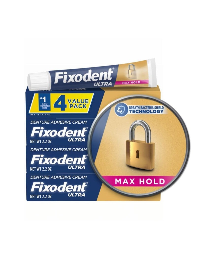 Fixodent Fixodent Ultra Max Hold Secure Denture Adhesive Cream for Full and Partial Denture Wearers, 2.2oz (Pack of 4)  - Image 1