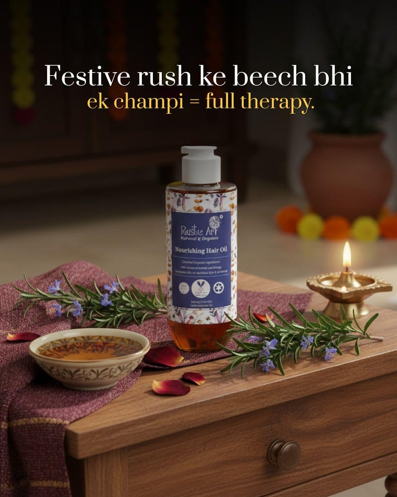 Rustic Art Organic Rosemary Nourishing Hair Oil | Deep Nourishing & Scalp Health | Castor Brahmi Blend | 200ml - Image 4