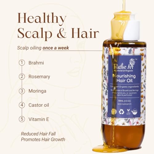 Rustic Art Organic Rosemary Nourishing Hair Oil | Deep Nourishing & Scalp Health | Castor Brahmi Blend | 200ml - Image 2