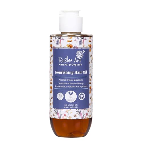 Rustic Art Organic Rosemary Nourishing Hair Oil | Deep Nourishing & Scalp Health | Castor Brahmi Blend | 200ml - Image 1