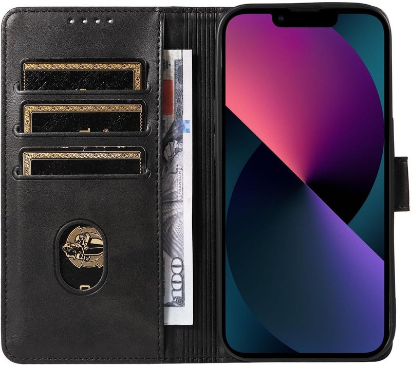 RKINC for iPhone 15 Case with 3 Card Slots PU Leather Wallet Magnetic Flip Closure Folio Cover, Card Holders Kickstand Shockproof TPU Protective Phone Case, Black - Image 5