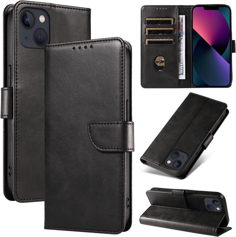 RKINC for iPhone 15 Case with 3 Card Slots PU Leather Wallet Magnetic Flip Closure Folio Cover, Card Holders Kickstand Shockproof TPU Protective Phone Case, Black - Image 1