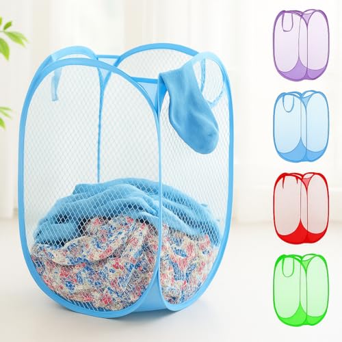 BB BACKBENCHERS Heavy Duty Laundry Basket | Large Round Collapsible Storage Hamper | for Blankets, Toys & Laundry | Foldable Home Organizer for Dorm, Apartment | Blue - Image 1