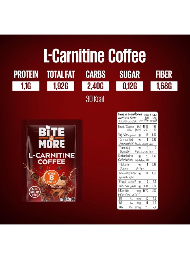 Bite & More L-Carnitine Coffee Sachets, with B Vitamins, Coconut Oil & Protein, No Added Sugar, 12g per Sachet, Pack of 10 - Image 4