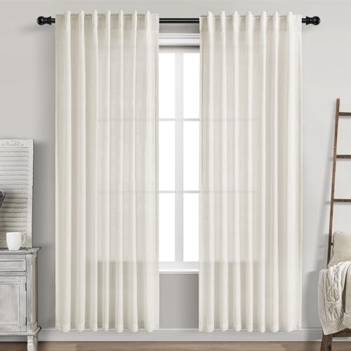 Nanspring Cream Linen Curtains 80 inch Length for Bedroom Back Tab Light Filtering Privacy Sheer Curtains Modern Farmhouse Coastal Decor Cream Cotton Textured Gauze Curtain 2 Panel Set 52x80 - Image 1