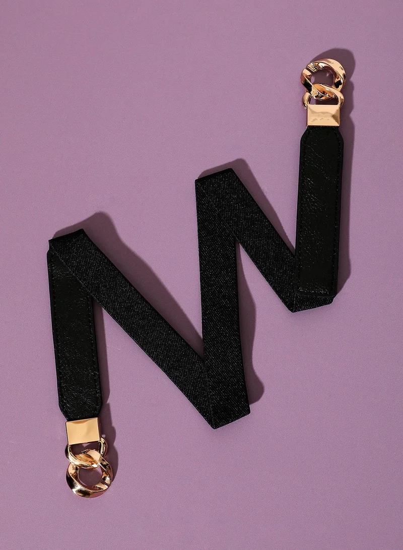 Haute Sauce Haute Sauce Women's Twisted Ring Sleek Belt For Casual Wear | One-Size | Black Colour | Vegan Leather | Interlock-Buckle | Non- Stretchable| Non-Reversible | Modern and Fancy Belt for Ladies & girls.