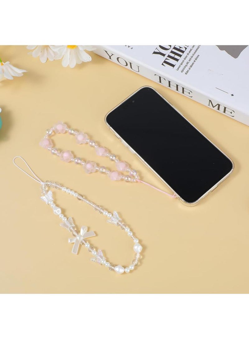 phomemo 2 Pack Beaded Phone Bracelet Strap, Crystal Butterfly Flower Pearl ,Phone Charms Strap, Colorful Acrylic Beaded Phone Charm, Wrist Strap Handmade, Mobile Phone Chain for Women ,Anti-Lost Lanyard - Image 5