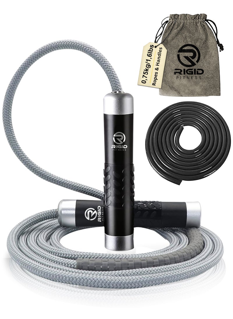 RIGID FITNESS Weighted Jump Rope - Adjustable Heavy Skipping Rope, Tangle-free Jumping Rope for Cardio & Endurance with Aluminum & Silicone Handles, Cotton & PVC Skip Ropes - 3 Meters (1.6LBS/0.75kg) - Image 1