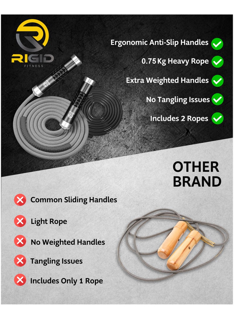 RIGID FITNESS Weighted Jump Rope - Adjustable Heavy Skipping Rope, Tangle-free Jumping Rope for Cardio & Endurance with Aluminum & Silicone Handles, Cotton & PVC Skip Ropes - 3 Meters (1.6LBS/0.75kg) - Image 2