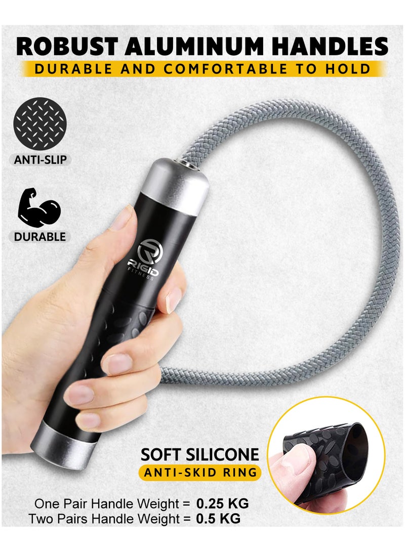 RIGID FITNESS Weighted Jump Rope - Adjustable Heavy Skipping Rope, Tangle-free Jumping Rope for Cardio & Endurance with Aluminum & Silicone Handles, Cotton & PVC Skip Ropes - 3 Meters (1.6LBS/0.75kg) - Image 3