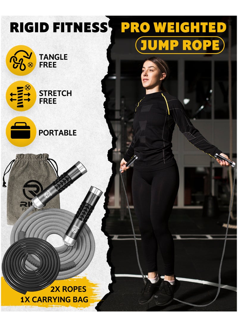 RIGID FITNESS Weighted Jump Rope - High-Speed Skipping Rope, Adjustable 3 Meter Length, Tangle-free for Fitness, Crossfit, Boxing with Aluminum & Silicone Handles, Cotton & PVC Ropes 2.2LBS/ 1kg - pzsku/ZB7A3B5F2A4658704E5C4Z/45/_/1716539854/c9a82cb6-3058-43ba-a065-abfa9f0bafa2