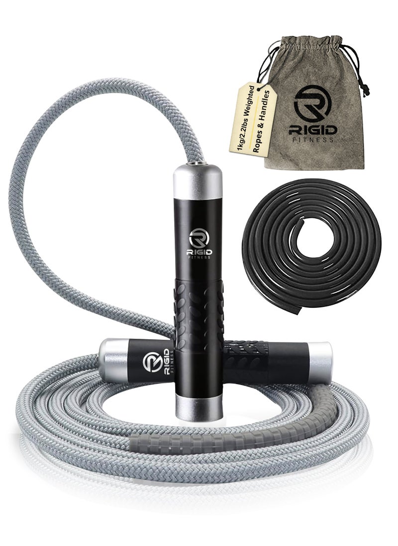 RIGID FITNESS Weighted Jump Rope - High-Speed Skipping Rope, Adjustable 3 Meter Length, Tangle-free for Fitness, Crossfit, Boxing with Aluminum & Silicone Handles, Cotton & PVC Ropes 2.2LBS/ 1kg - pzsku/ZB7A3B5F2A4658704E5C4Z/45/_/1719430772/86895fb9-acbc-4cf0-b0ef-bb239cc6d8e2