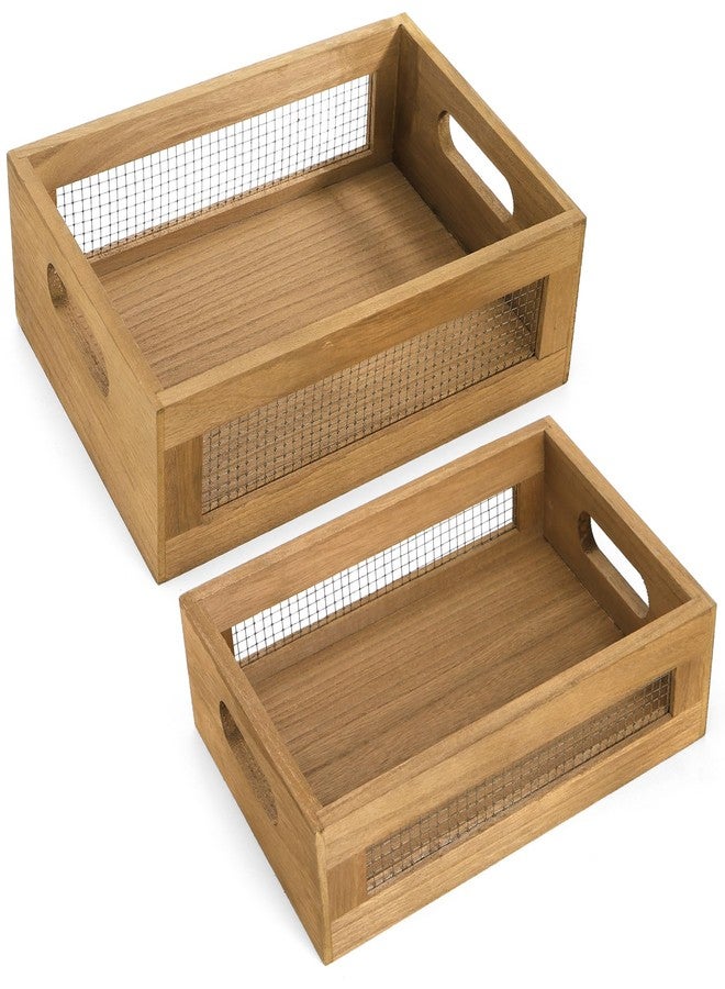 Dicunoy Set of 2 Decorative Wooden Crates, Rustic Countertop Nesting Basket with Handle, Antique Small Storage Containers for Fruit, Veggies, Kitchen, Bathroom, Shelf, Pantry, Gift Basket - Image 3