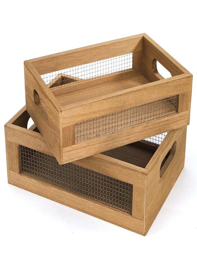 Dicunoy Set of 2 Decorative Wooden Crates, Rustic Countertop Nesting Basket with Handle, Antique Small Storage Containers for Fruit, Veggies, Kitchen, Bathroom, Shelf, Pantry, Gift Basket - Image 1