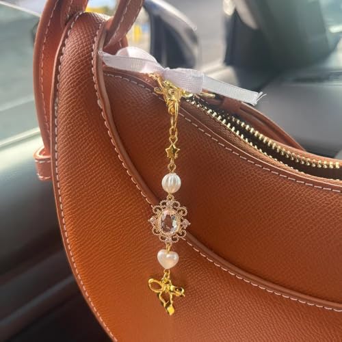 Agromusk Gold Bow Keychain Bag Charms for Women Heart Pearl Beaded Coquette Aesthetic Purse Charms Cute Christmas Gifts(Mirror Mirror) - Image 5