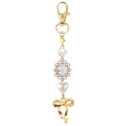 Agromusk Gold Bow Keychain Bag Charms for Women Heart Pearl Beaded Coquette Aesthetic Purse Charms Cute Christmas Gifts(Mirror Mirror) - Image 1