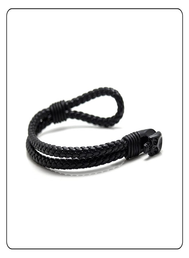 Fusamk Punk Rock Alloy Skull Leather Cuff Bracelet(Black) - Image 5