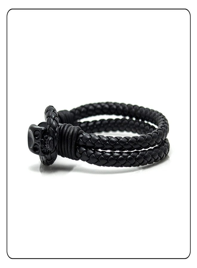 Fusamk Punk Rock Alloy Skull Leather Cuff Bracelet(Black) - Image 4