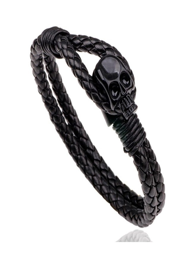 Fusamk Punk Rock Alloy Skull Leather Cuff Bracelet(Black) - Image 1
