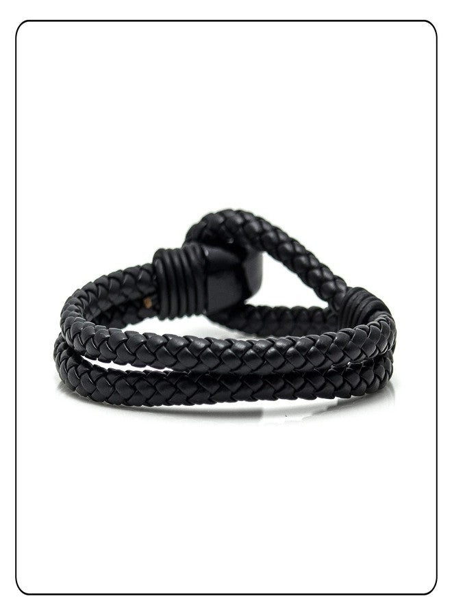Fusamk Punk Rock Alloy Skull Leather Cuff Bracelet(Black) - Image 3