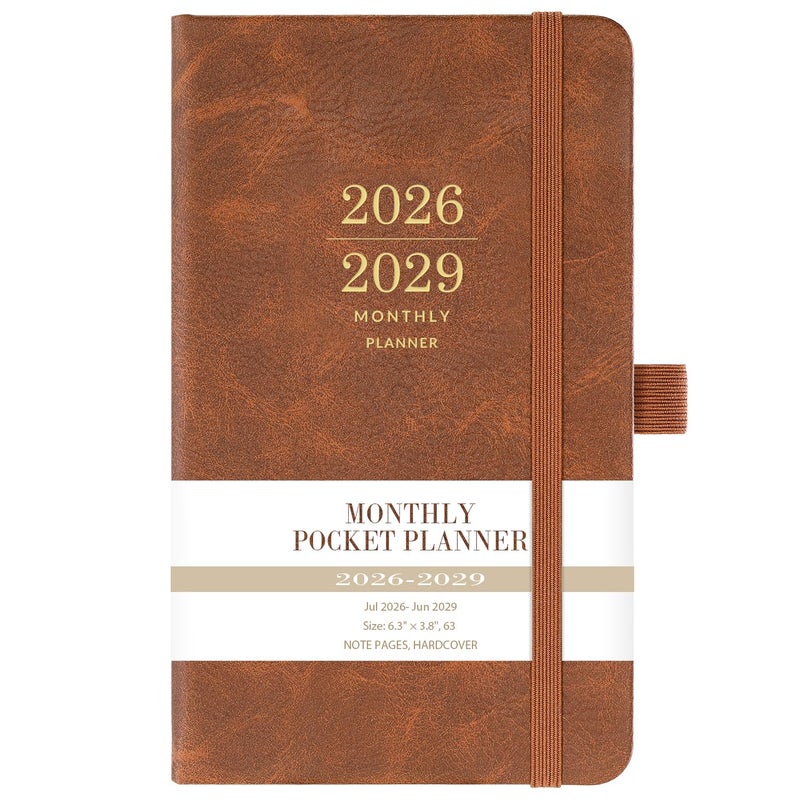 BooQool 2026-2029 Monthly Pocket Planner - JUL 2026 - JUN 2029, 3 Year Calendar, Faux Leather Cover, 3.8" Ã— 6.3", Pen Holder, 2 Bookmarks, Back Pocket - Image 1