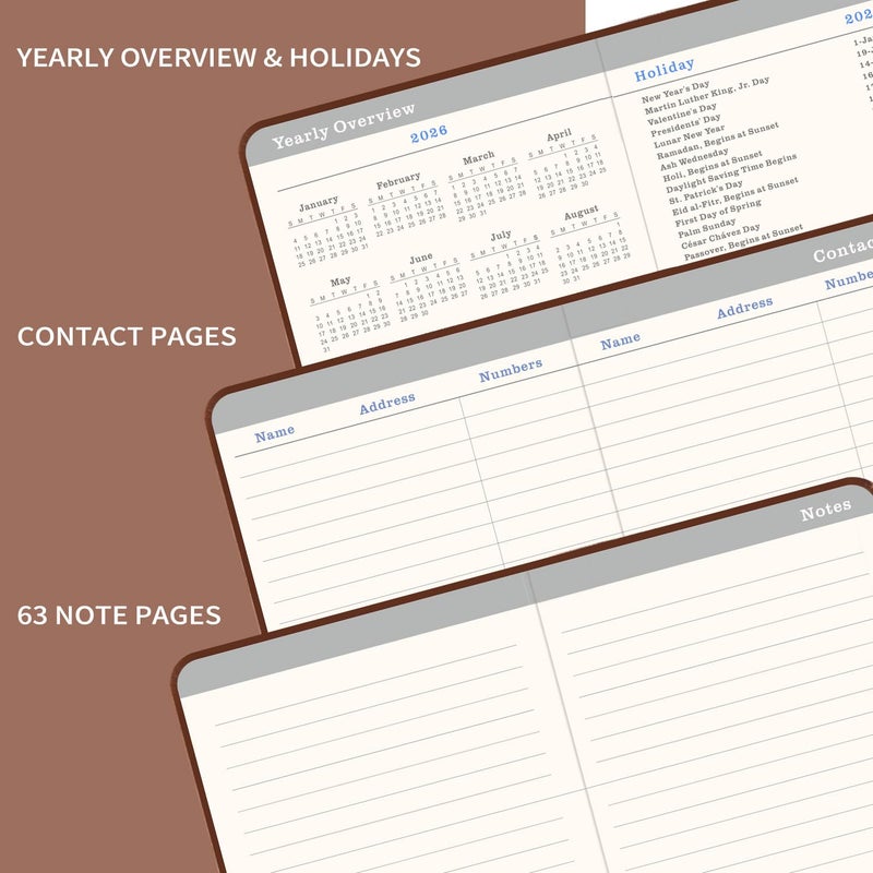 BooQool 2026-2029 Monthly Pocket Planner - JUL 2026 - JUN 2029, 3 Year Calendar, Faux Leather Cover, 3.8" Ã— 6.3", Pen Holder, 2 Bookmarks, Back Pocket - Image 5