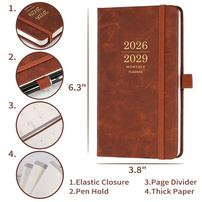 BooQool 2026-2029 Monthly Pocket Planner - JUL 2026 - JUN 2029, 3 Year Calendar, Faux Leather Cover, 3.8" Ã— 6.3", Pen Holder, 2 Bookmarks, Back Pocket - Image 3